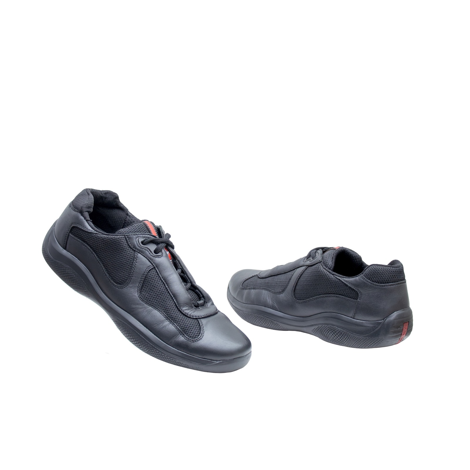 Prada Americas Cup Leather & Mesh Sneakers Black Size Uk 7/ Us 8